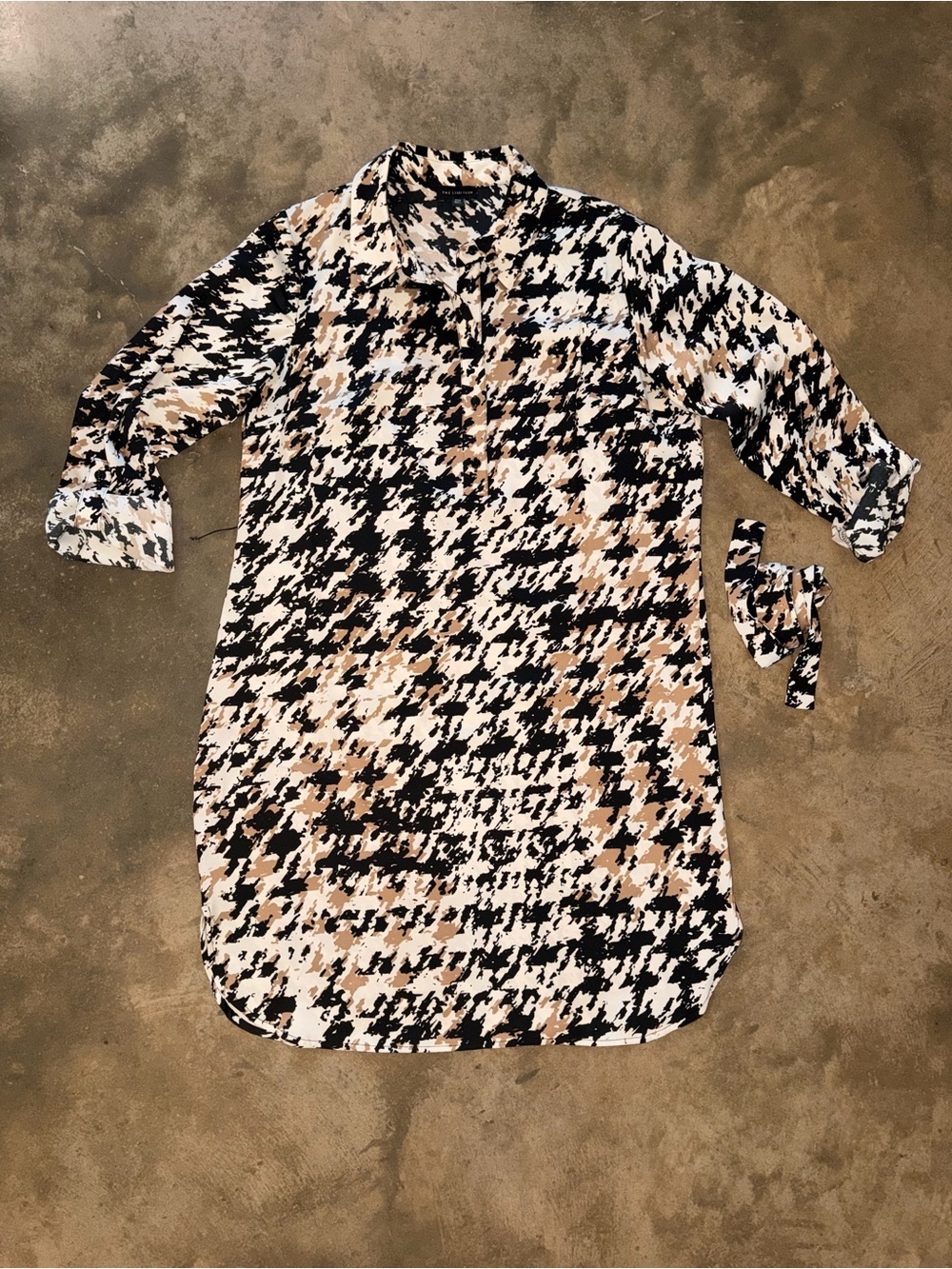 The Limited Houndstooth Print Mini Dress Black Tan White PM Petite Medium